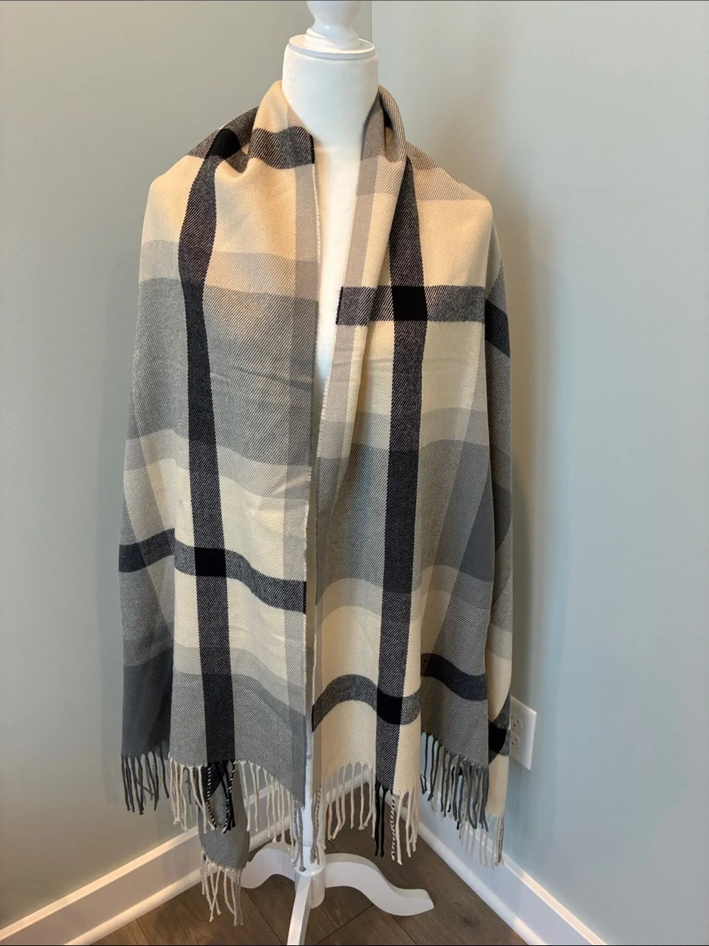 Jcrew Factory Cozy Neutral Plaid Wrap ~ Cream & Gray